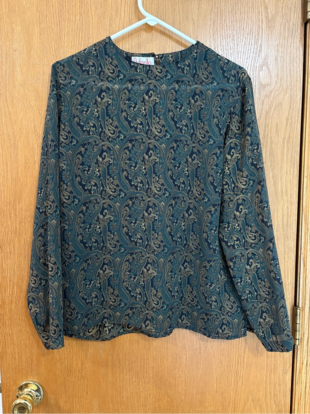 Paisley Long-Sleeve Blouse in Teal and Gold vintage y2k